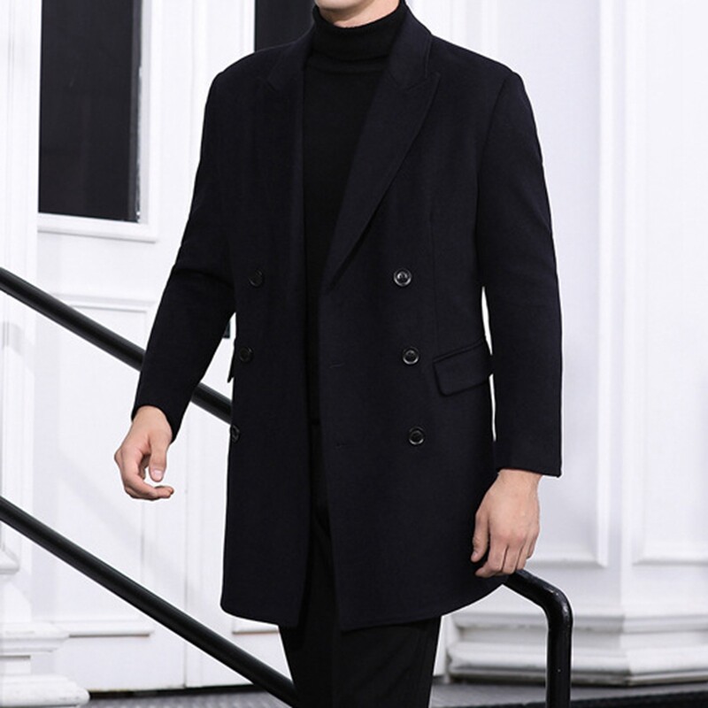 Mens Mid-Length Tops Coat Overcoat Jacket Outerwear Double