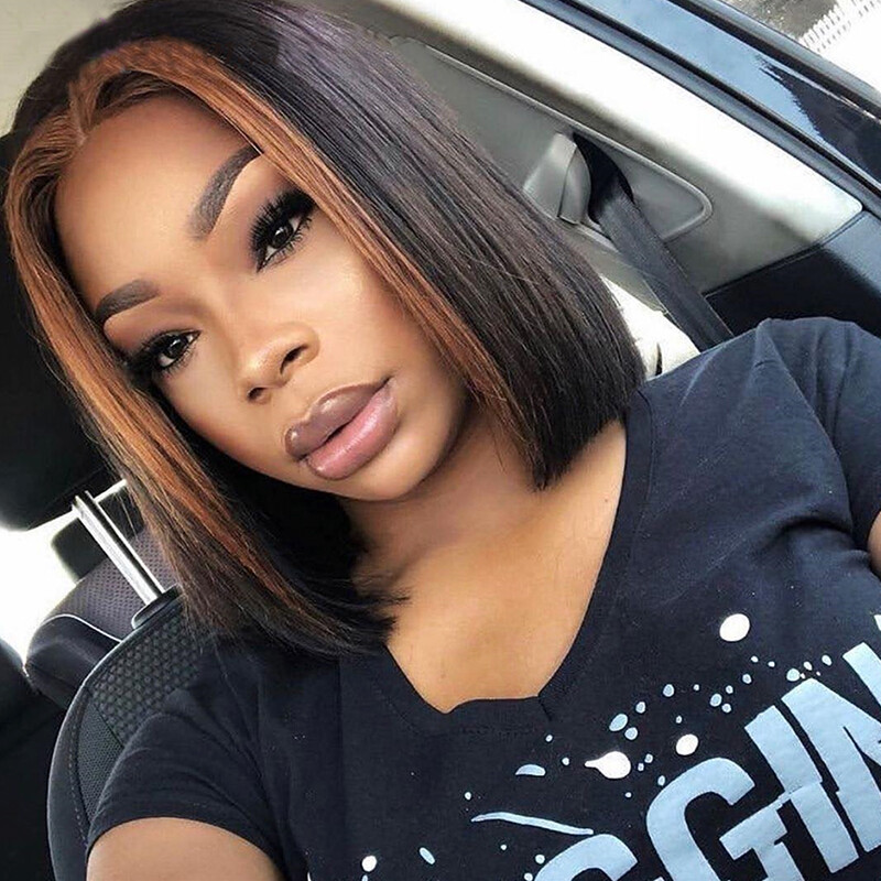 Lace Front Wig Bob Straight Peruvian Remy Human Hair Wig Blonde