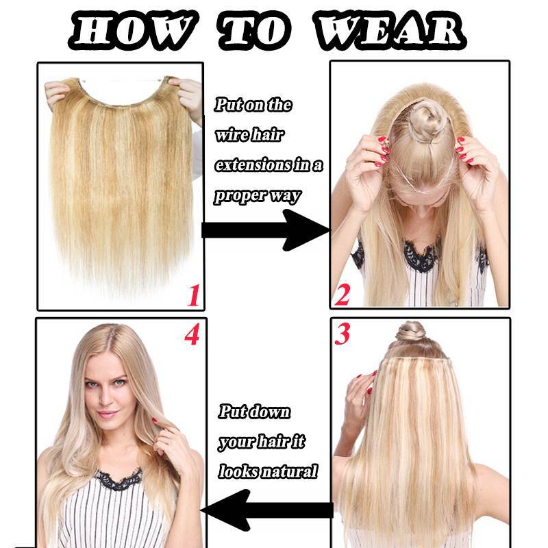 Clip Wire in Remy Human Hair Extensions One Piece Headband Hidden Invisible Ring