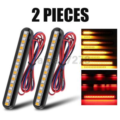 2X Motorcycle LED Flowing Strip Light Brake Turn Signal Sequential DRL Amber Red