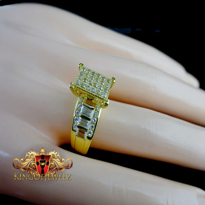 Pre-owned King Of Jewelz Real 10k Yellow Gold Princess Cut Cinderella Gorgeous Ring White Lab Diamond