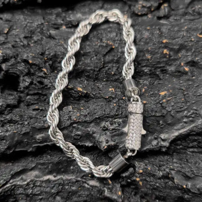 6M Iced Out Clasp Rope Chain Stainless Steel 18K Gold Plated Rope Chain Bracelet