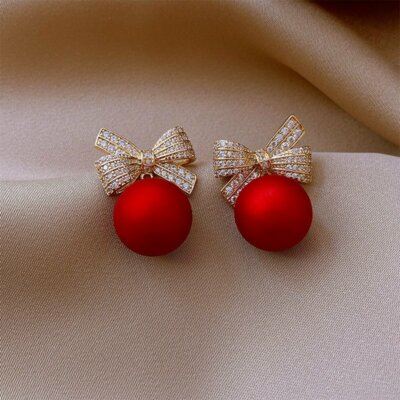 Chic Lucky Red Zircon Bow-knot Earrings Stud Women Christmas Jewelry Party Gift