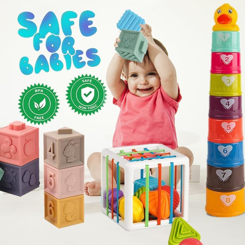 Baby Toys 6 to 12 Months, Montessori Toys for 1 Year Old, Silicone Pull String T