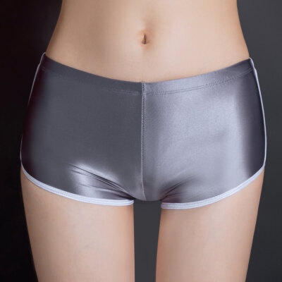 Damen Satin Opaque Panties Fitness Sports Boxer Shorts Patchwork Shiny Hot Pants