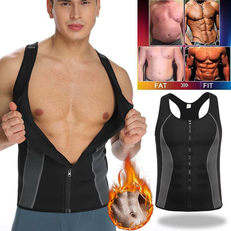 Men Neoprene Sauna Thermo Sweat Body Shaper Waist Trainer Fat Burner Vest Corset