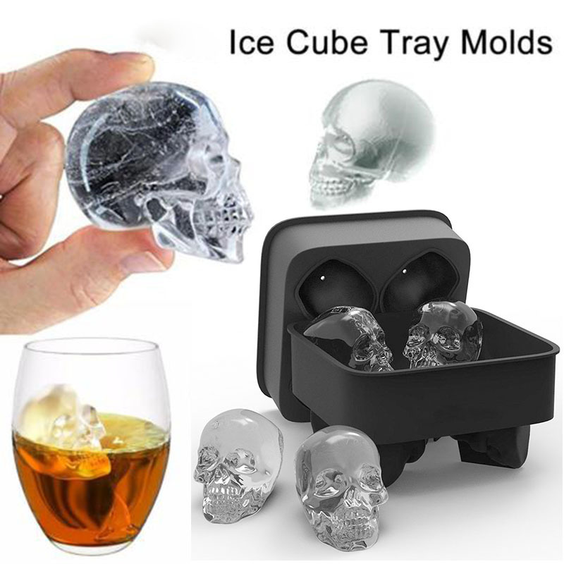 Large Silicone Grenade Skull 3D ICE CUBE Maker Bar Party 4-Cavity Tray Mold Tool