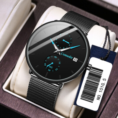 COMUDIR Ultra Slim Mens Sport Watches Luminous Waterproof Date Quartz Wristwatch