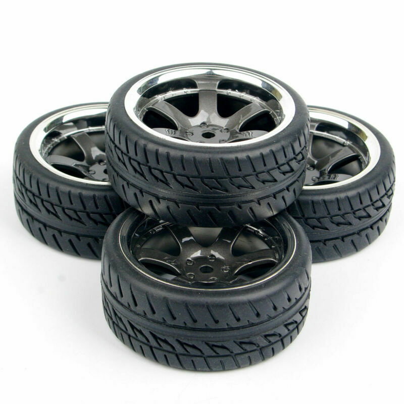USA 4pcs 1/10 12MM Hex Rubber Tires Wheel Rim Set For HPI HSP Racing RC Car Truc