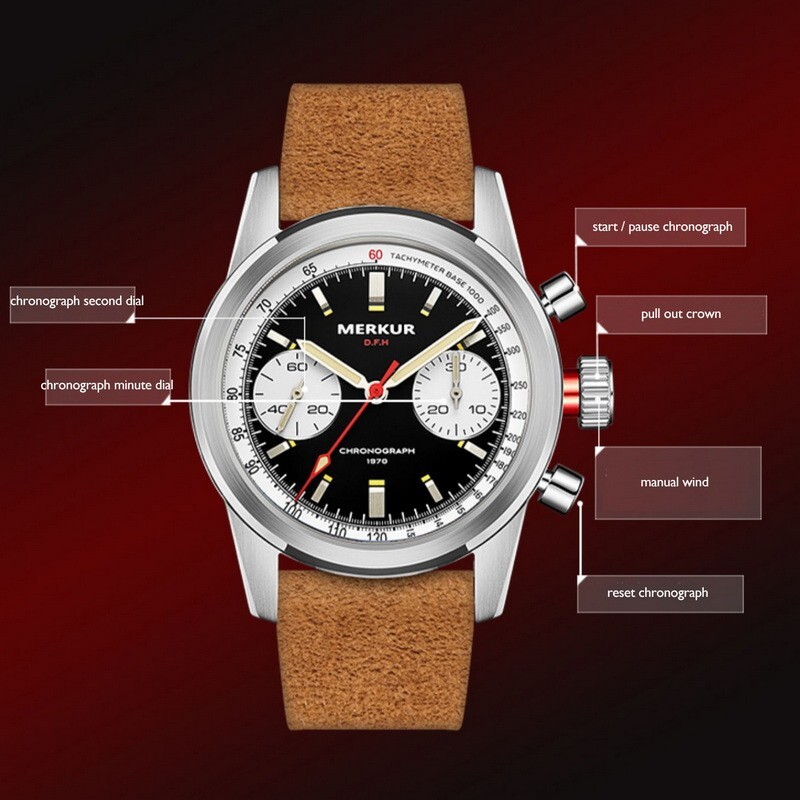Pre-owned Merkur Men Chronograph Watch 40mm Panda Manual Wind Mechanical Wristwatch St2901
