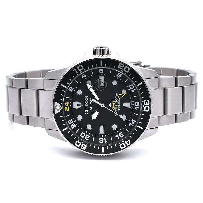Pre-owned Citizen Promaster Bj7110-89e Eco-drive Marine Series Gmt Diver Titanium Watch