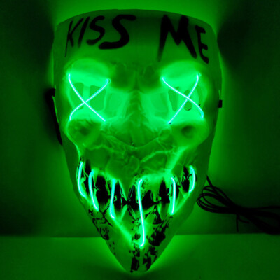 ''Kiss Me'' Rave Party Light Up Stitches Scary LED Mask Costume Cosplay Halloween
