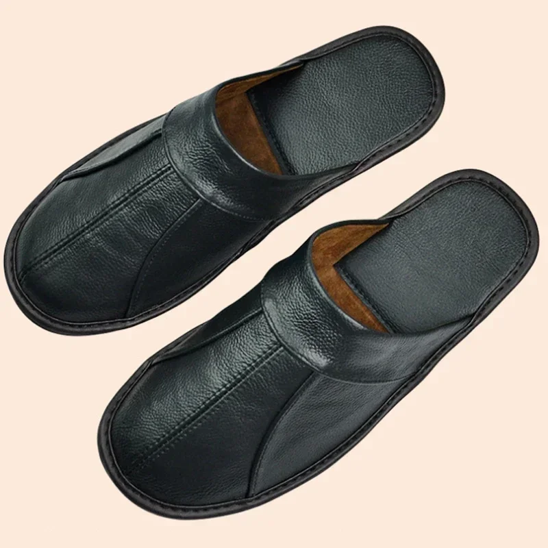 Genuine Cow Leather Slippers Homes in Indoor Slipper Spring Autumn Summer Men Wo