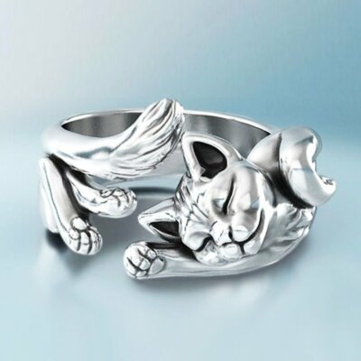 Fashion Silver Plated Cat Opening Finger Knuckle Ring Women Adjustable Jewelry
