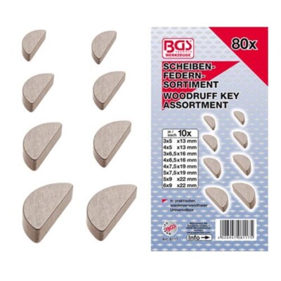 80-tlg. Federkeile Sortiment 3-4-5-6 mm Halbmond Set Scheibenfeder Keil Satz BGS