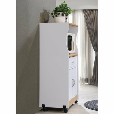 Hodedah Microwave Contemporary Wooden Kitchen Cart in White Finish