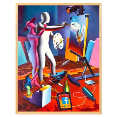 ☆マークコスタビ MARK KOSTABI 2001年 アクリル画１点物☆ Mark Kostabi, Panic in the Minefield, 2001 | Chairish