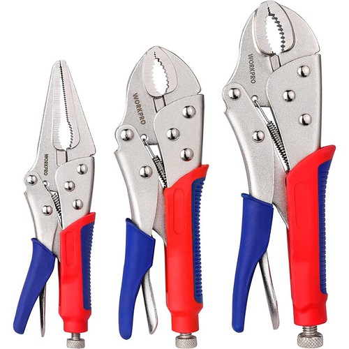 WORKPRO Locking Pliers Set 3PCS 6-1/2" Straight Jaw 7" Curved Jaw 10" Curved Jaw
