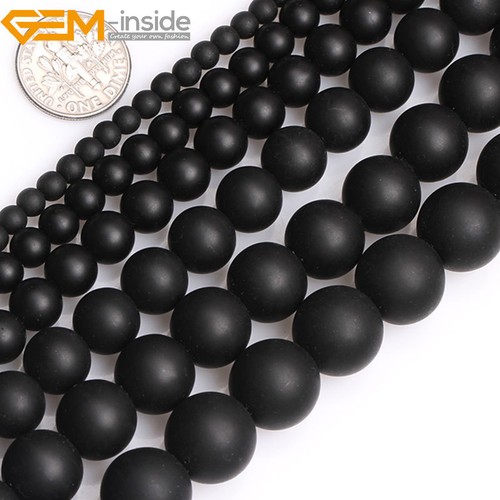 Natural Frosted Matte Black Agate Onyx Gemstone Round Beads For Jewellery Making