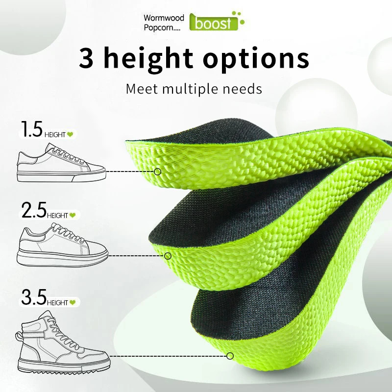 Height Increase Insoles MemoryFoam Arch Support Heel Lift Shoe Inserts Men Women