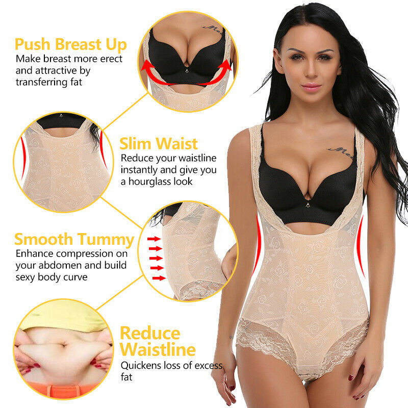 Women Floral Full Body Shaper Bodysuit Underbust Push Up Slimming Post Surgery