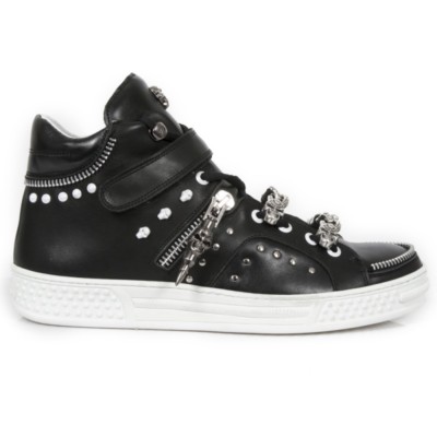 NEWROCK ROCK M.PS045-S3 MENS BLACK LEATHER METAL EBM SNEAKERS UNISEX
