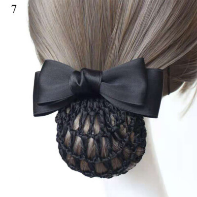 Womens Bow Hair Net Bun Snood With Bowknot Hair Cover Barrette Hair Clip US