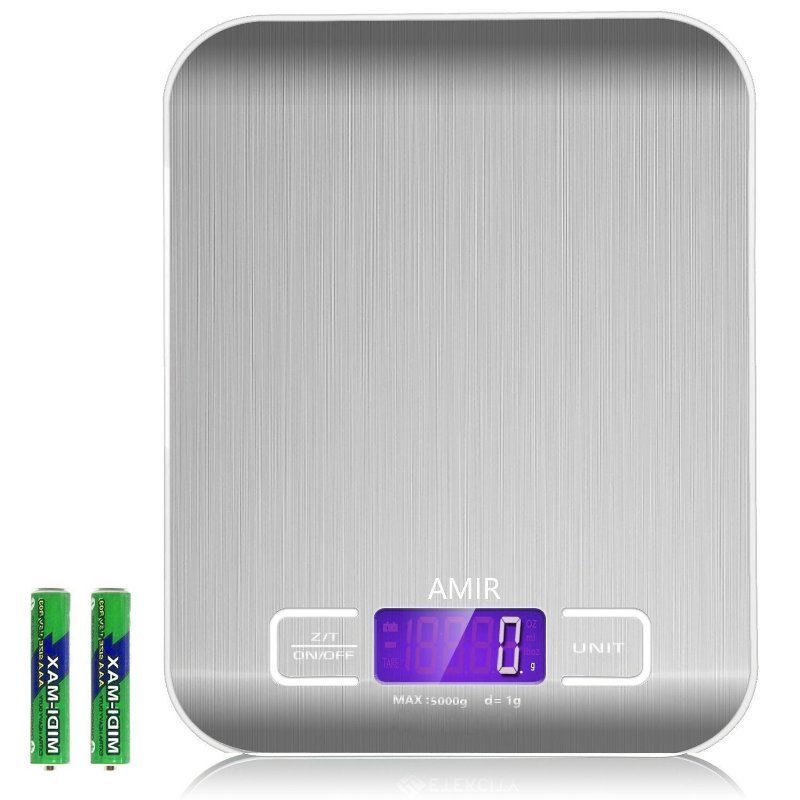 AMIR Digitale Küchenwaage Briefwaage LCD-Display Tara-Funktion Silber 5000g - 1g