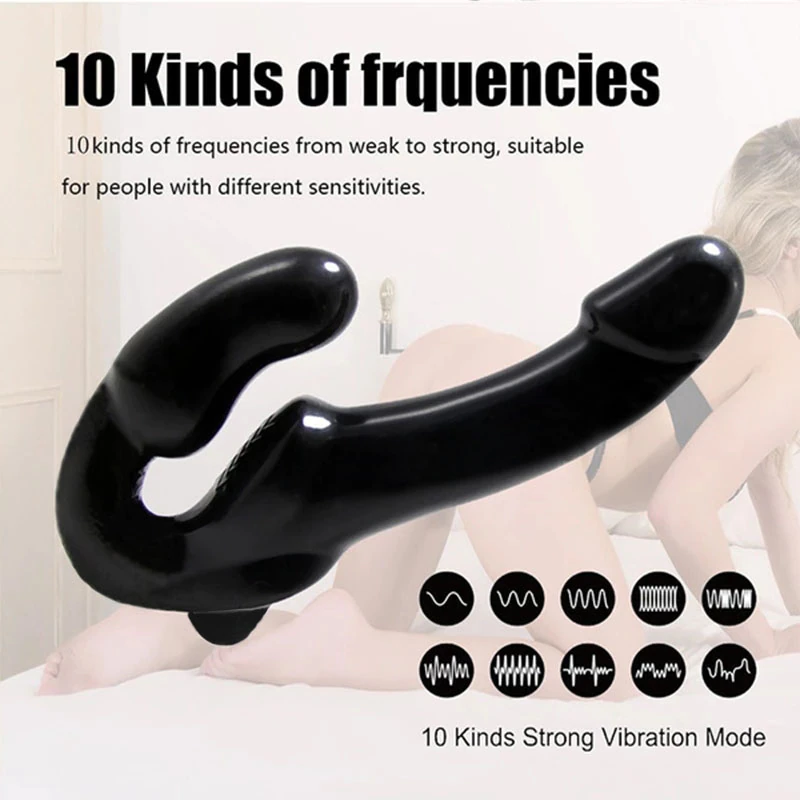 Double Ended Strap On Dildo Strapless Vibrating G-Spot Women Lesbian Sex Toy USA
