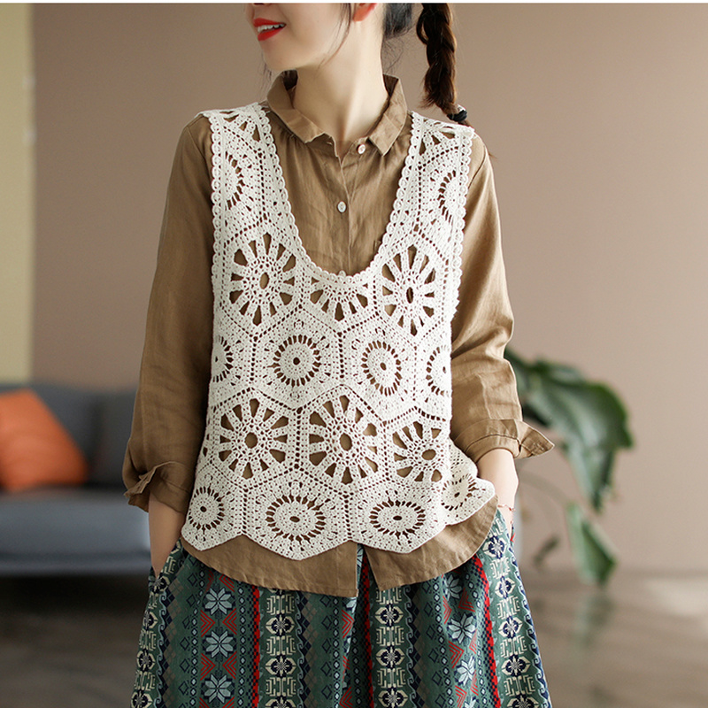 Ärmellose Häkelweste Für Damen – Gehäkelt, Hohl, Bohemian Style – Sommerweste In Beige Oder Weiß – Einheitsgröße