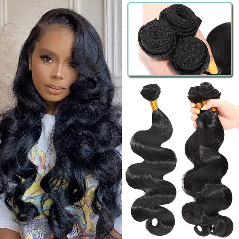 Shoaiye Body Wave Echthaar-Bündel – Remy-Haar, Doppelt Geweftet, 30-34 Zoll, Schwarz, Färbbar