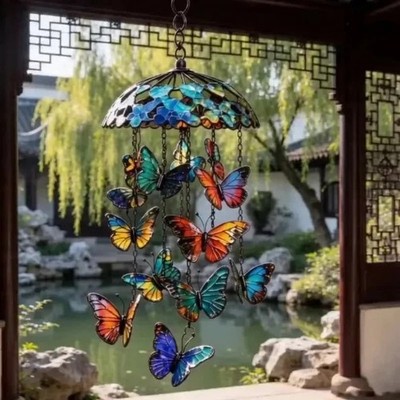 Creative Butterfly Wind Chimes Colorful Exquisite Garden Pendant Retro 2D Flat