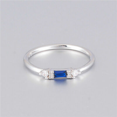 Elegant Silver Plated Wedding Ring Jewelry Blue Sapphire Ring Sz6-10 Simulated