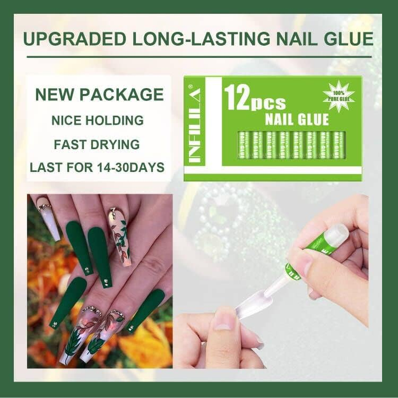 Nail Glue, Super Strong Nail Glue for Press on Nails, 12PCS Professional Long La