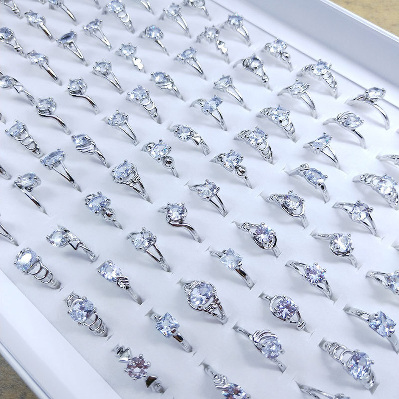 Wholesale Bulk Lot Zircon Rhinestone Rings For Women Wedding Casual Jewelry Gift