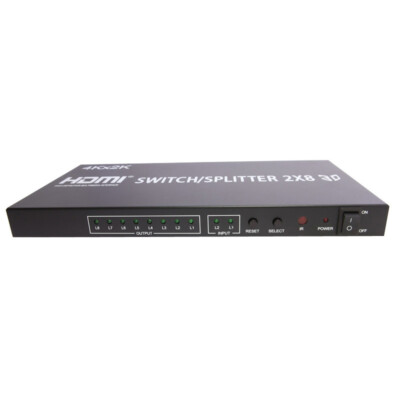 2X8 HDMI 3D True Matrix Switch Splitter 2 In Source 8 Out Display W/ Remote 4K
