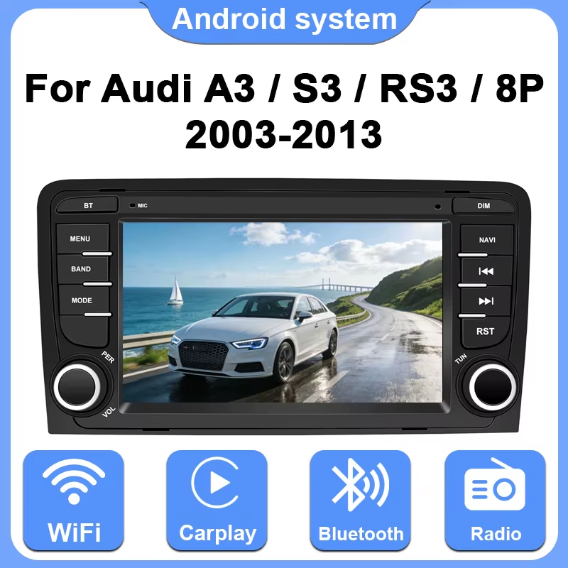 Android 13 Car Radio for Audi A3 S3 RS3 8P 2003-2013 7'' Car Radio with SD Funct