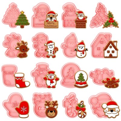 Guiqulai 16 Pcs Christmas Cookie Cutters with Plunger Stamper, Santa Mini Hou