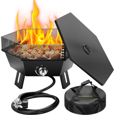 Portable Propane Outdoor Gas Fire Pit W/ Cover & Carry Kit 19-Inch 58,000 BTU