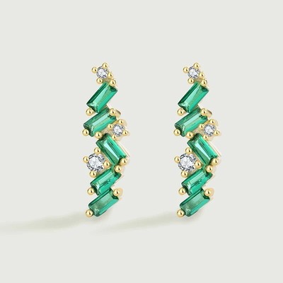 18K Gold Irregular Paraiba Emerald Full of Diamonds Studs Earrings   