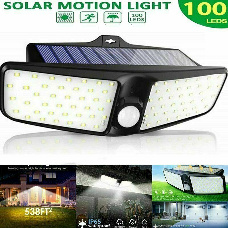 Waterproof 100 LED Solar Powered Light Outdoor PIR Motion Sensor Garden Security
