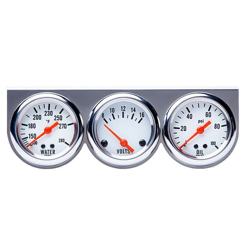3in1 52mm 2" Chrome Car Triple Gauge Set Kit Water Temp Oil Pressure Volt Meter