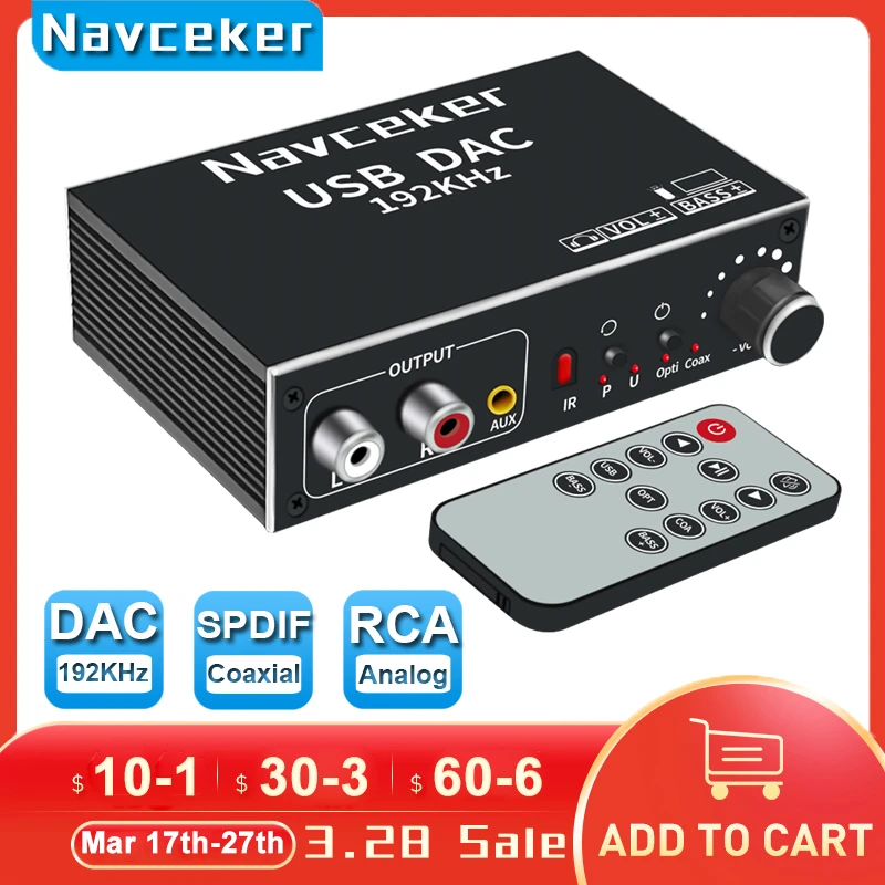 DAC Digital to Analog Audio Converter Optical Coaxial Fiber SPDIF to RCA 3.5mm J