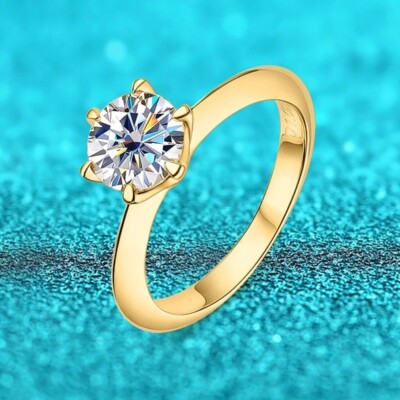 2ct Gold Ring Diamond Test Pass Round Lab-Created VVS1/D/Excellent Size US:6.5