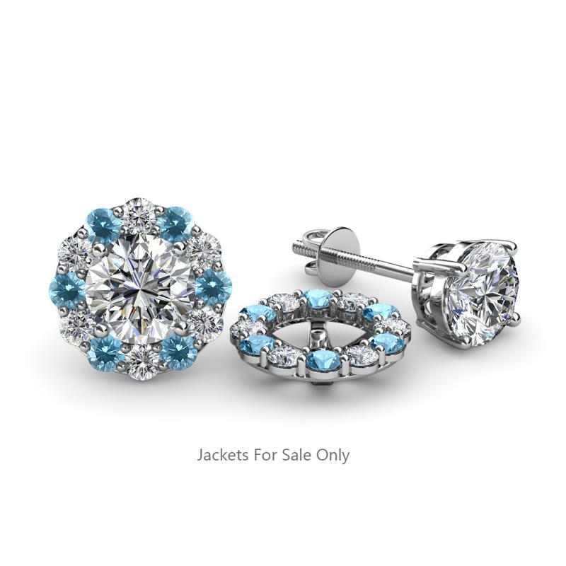 Pre-owned Trijewels Blue Topaz & Diamond Halo Jacket For Stud Earrings 5/8 Ctw 14k Gold Jp: 65006 In G - H