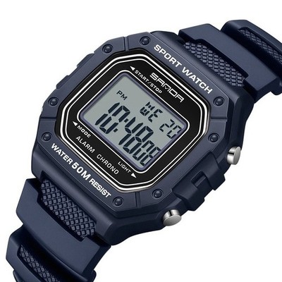 SANDA Herren Uhr Retro Digital Sport Militär 5Bar Wasserdicht LED Chrono 42mm