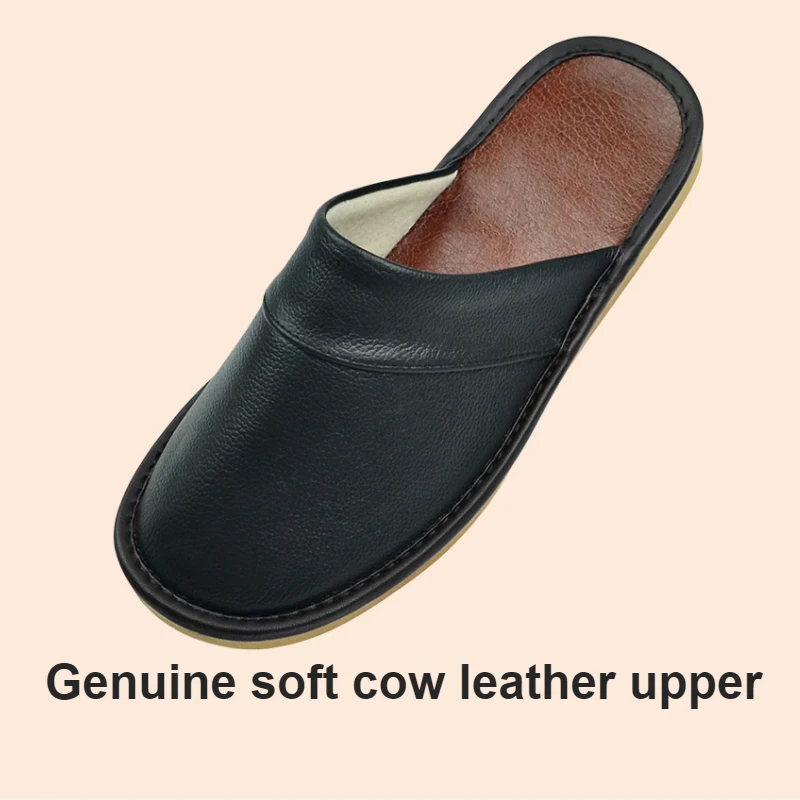 Genuine Cow Leather Slippers Homes in Indoor Slipper Spring Autumn Men Women Eld