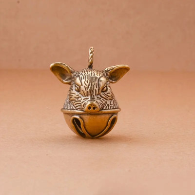 1pc Brass Jingle Bell Auspicious Cute Pig Pendant Charm Clear Sweet Sound