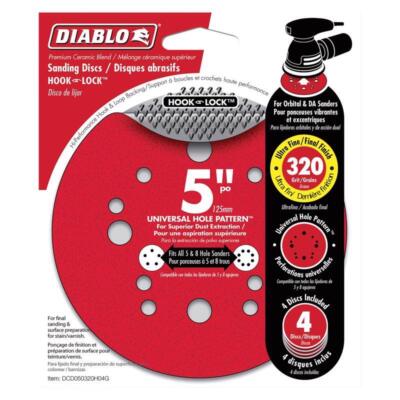 Diablo 5 in.   Ceramic Blend Hook and Lock Sanding Disc 320 Grit Super Fine 4 pk