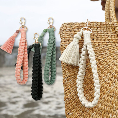 1Pc Woven Wrist Strap Key Chains Tassel Key Ring Hanging Handbag Keychain Gift